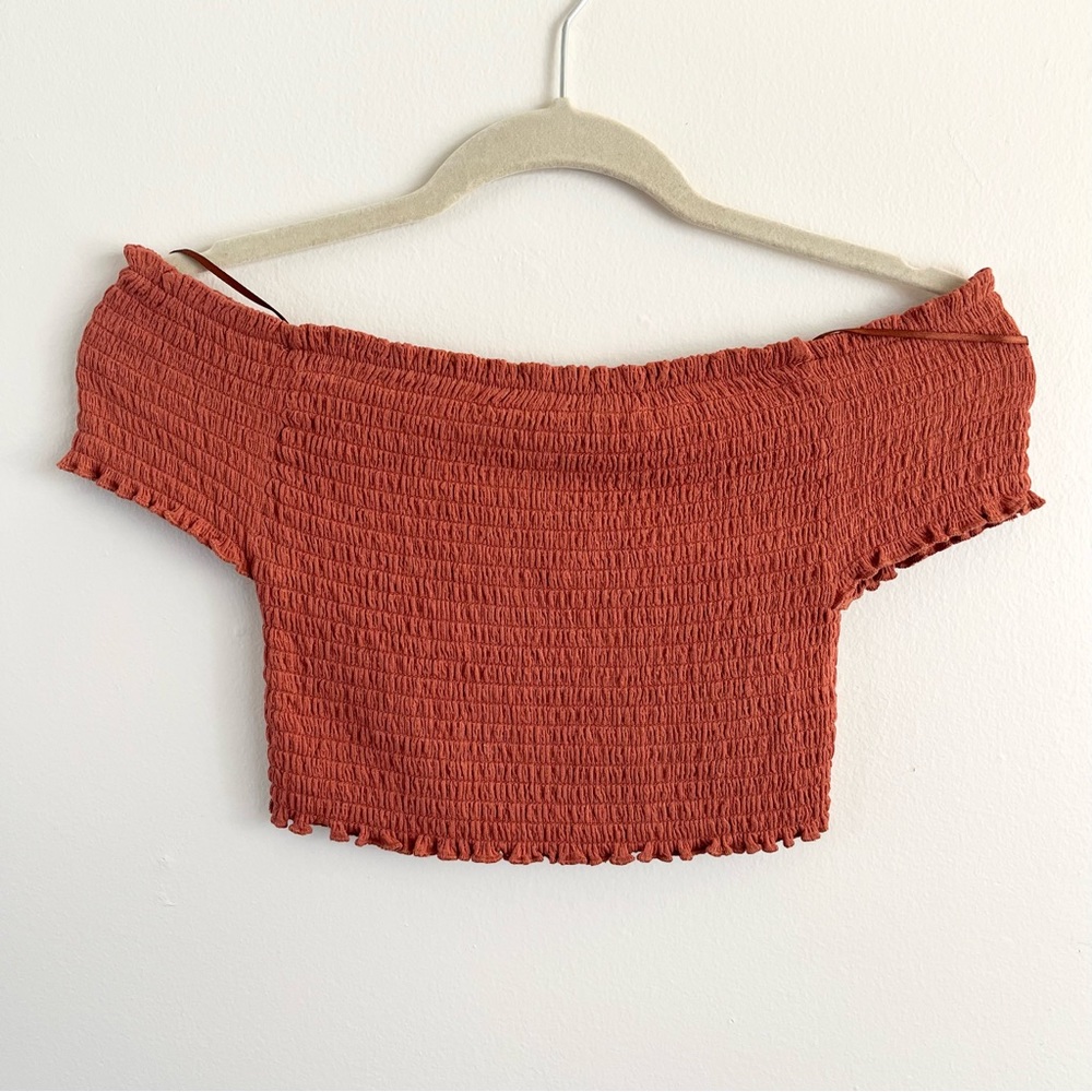 LAST DAY TO PURCHASE! Off-The-Shoulder Burnt Orange Crop Top